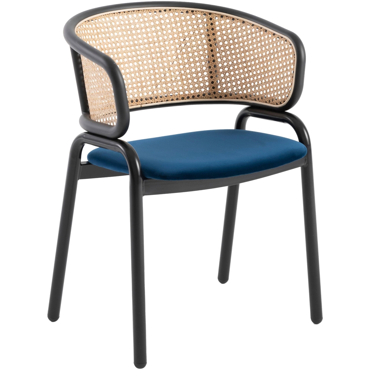 KD Americana Ervilla Modern Dining Chair with Stainless Steel Legs Velvet Seat & Wicker Back&#44; Navy Blue