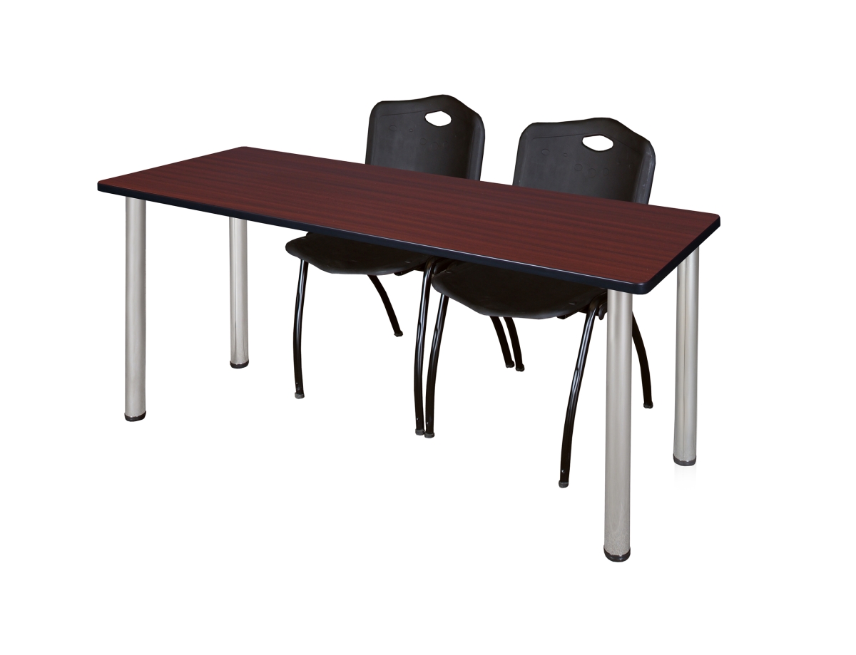 GSI Homestyles 66 x 24 in. Kee Training Table&#44; Mahogany & Chrome & 2 in. M Stack Chairs - Black