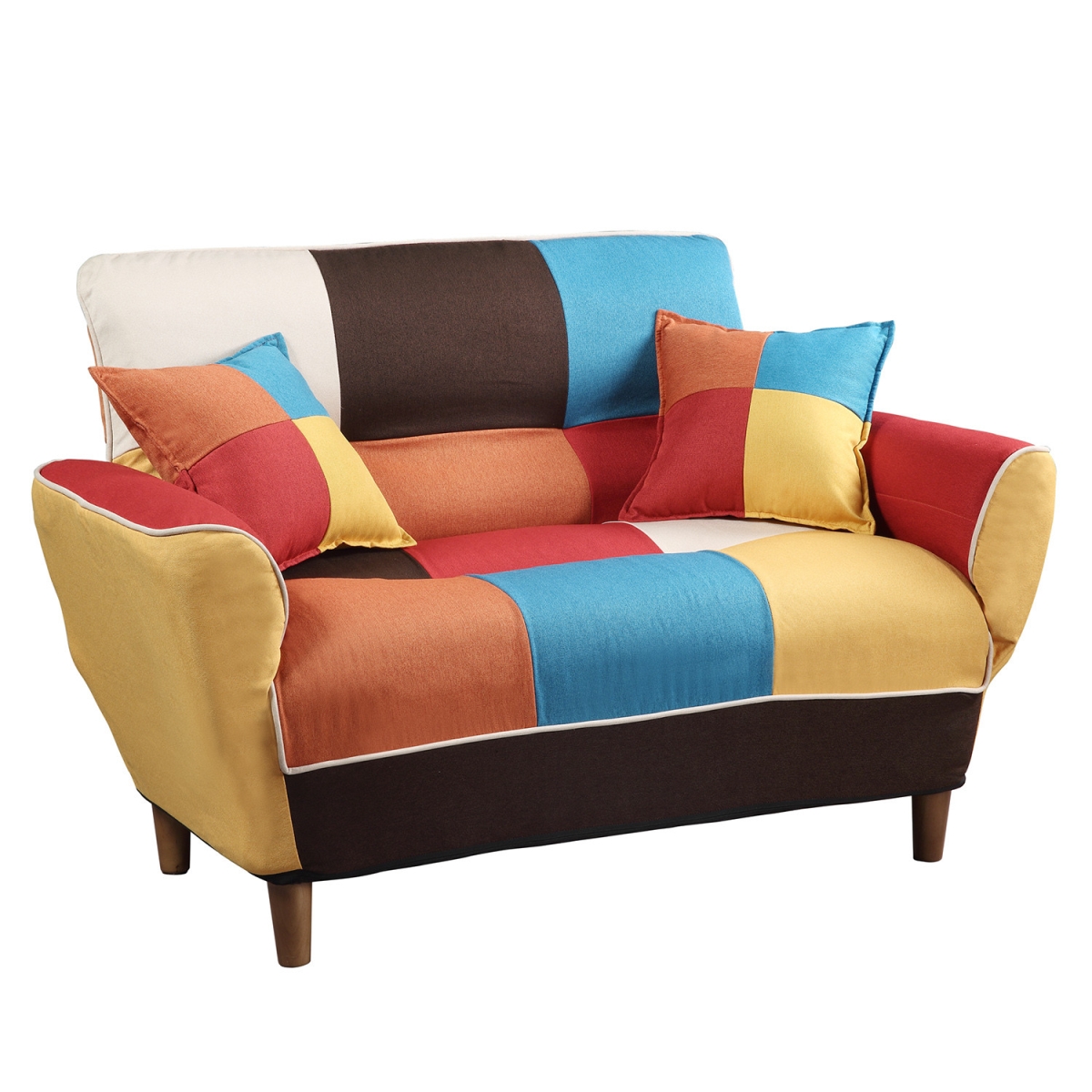 Gfancy Fixtures 46 in. Brown Linen Futon Convertible Sleeper Love Seat Sofa & Toss Pillows