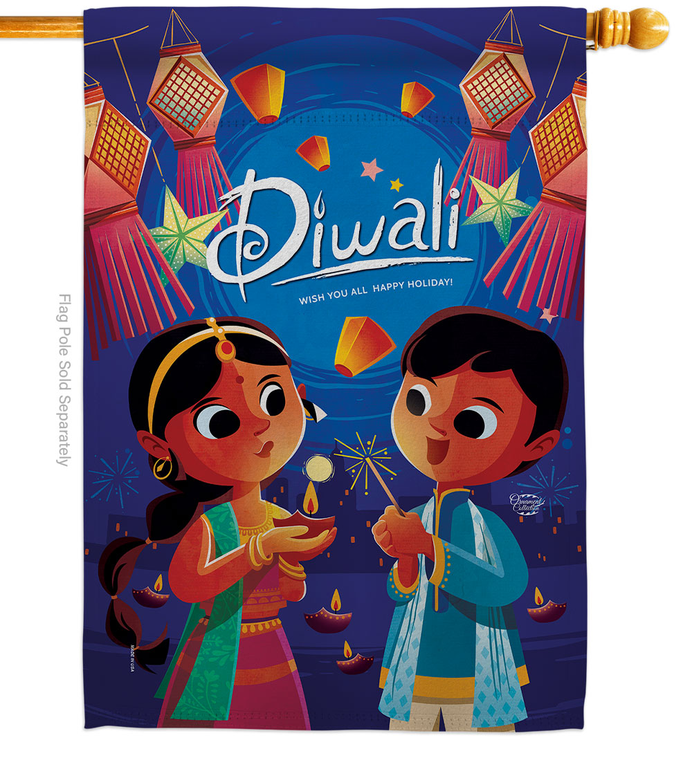 Cuadrilatero 28 x 40 in. Festival Diwali Celebration Double-Sided Decorative Vertical House Flags for Decoration Banner Garden Yard Gift