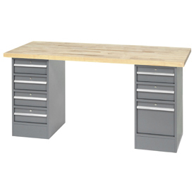 Cromo 60 x 30 in. Pedestal Workbench with 7 Drawers - Maple Butcher Block Square Edge - Gray