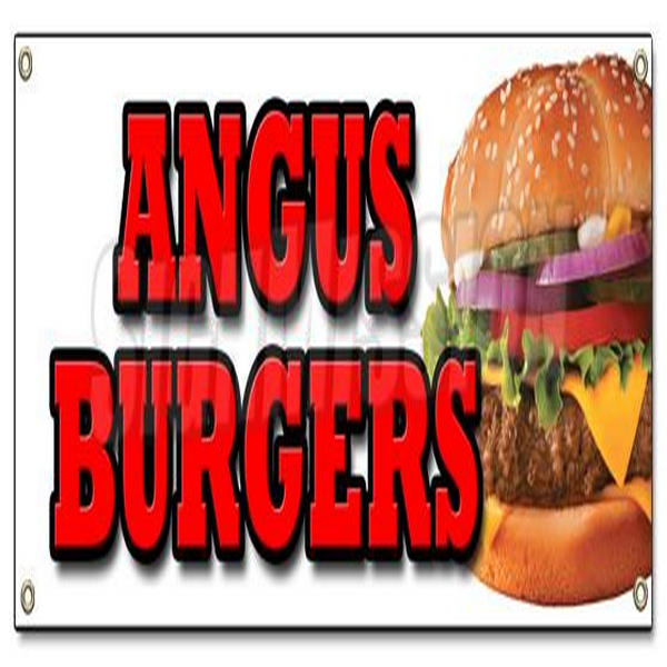 Amistad 18 x 48 in. Banner Sign - Angus Burgers - Broiled Charbroiled Cheeseburgers Beef USDA
