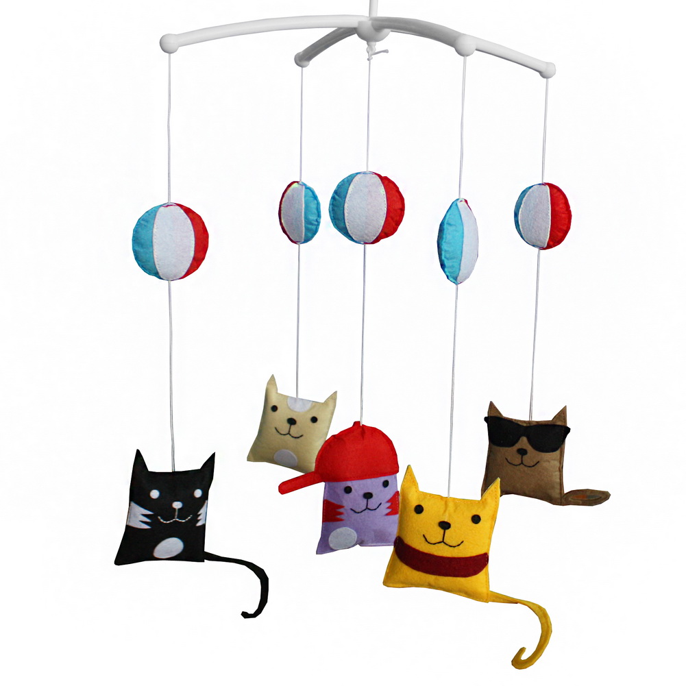 Angelfacehijo Handmade Baby Crib Kids Room Decor Baby Cats & Balls Musical Mobile