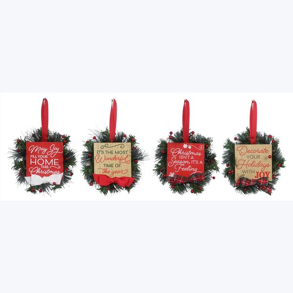 Drop Ship Baskets Christmas Wreath with Wood Sign&#44; Assorted Color - 4 Piece