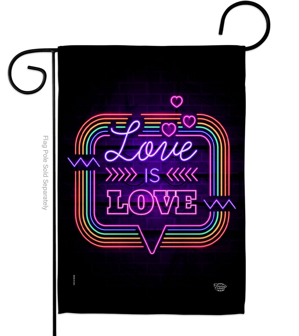 Cuadrilatero Love Is Neon Support Pride 13 x 18.5 in. Double-Sided Decorative Vertical Garden Flags for House Decoration Banner Yard Gift