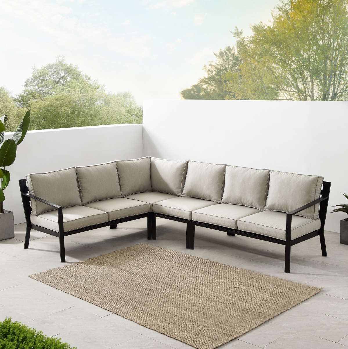 BetterBeds Clark Metal Outdoor Sectional Patio Furniture Set - Left Loveseat - Right Loveseat - Corner Chair & Center Chair&#44; Taupe & Ma