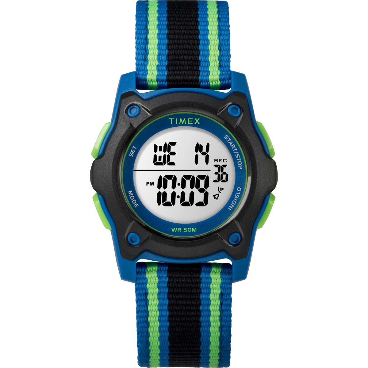 The Gem Collection 35 mm Time Machines Digital Double-Layered Nylon Strap Watch for Kids- Blue&#44; Black & Green