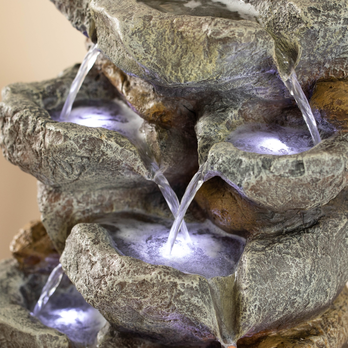 Fondo Cascading Electric Powered 8-Tier Rock Water Fountain 20&' for Indoor and Outdoor Use