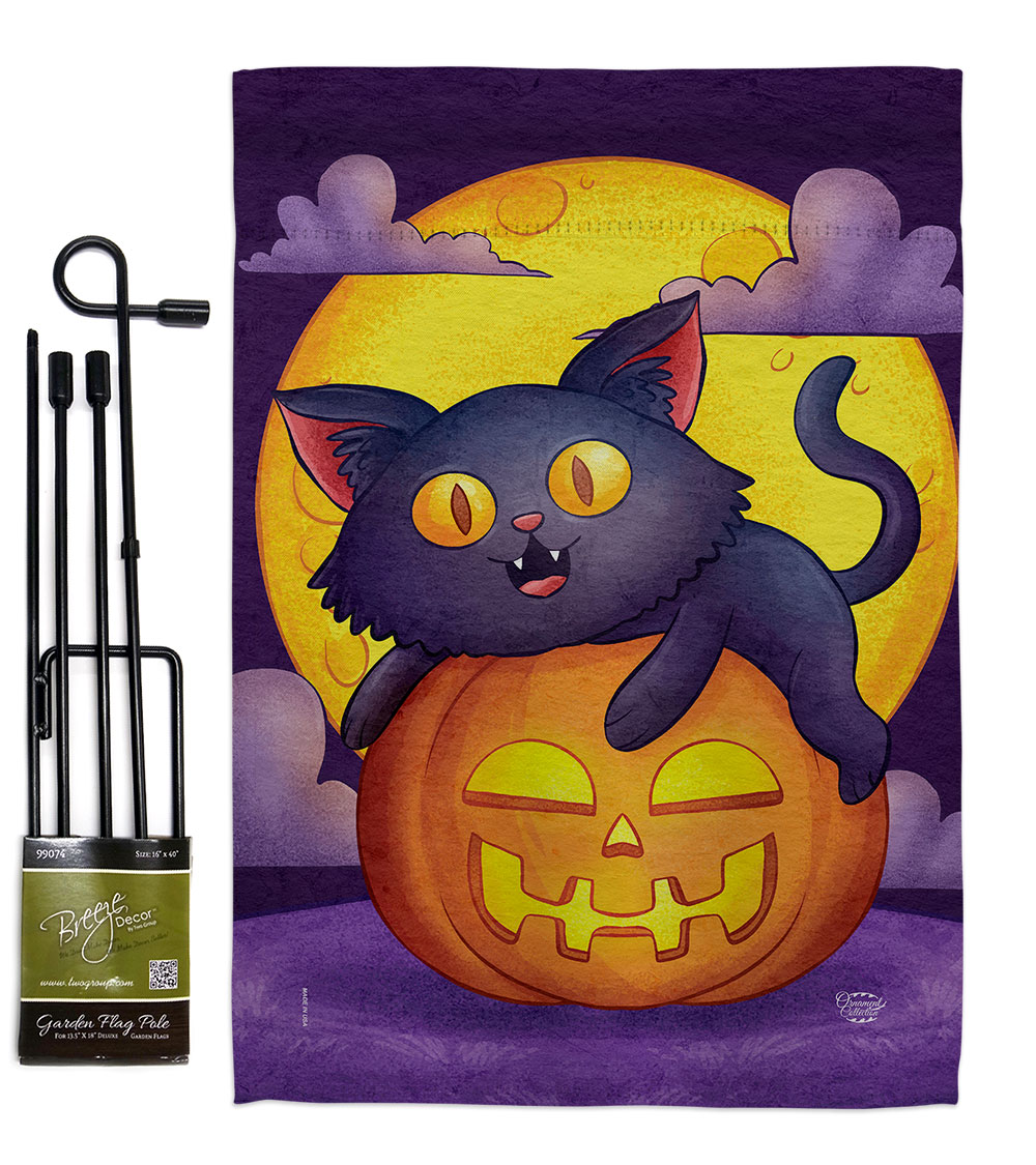 Cuadrilatero Halloween Kitty Falltime 13 x 18.5. in. Double-Sided Decorative Vertical House Garden Flag Set for Decoration Banner Yard Gift