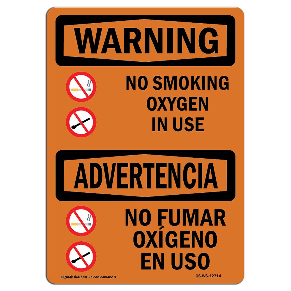 Amistad 12 x 18 in. OSHA Warning Sign - No Smoking Oxygen in Use Bilingual