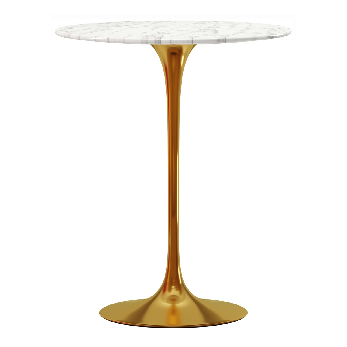 Fiesta 32 in. Rounded Marble & Metal Bar Table&#44; White & Gold