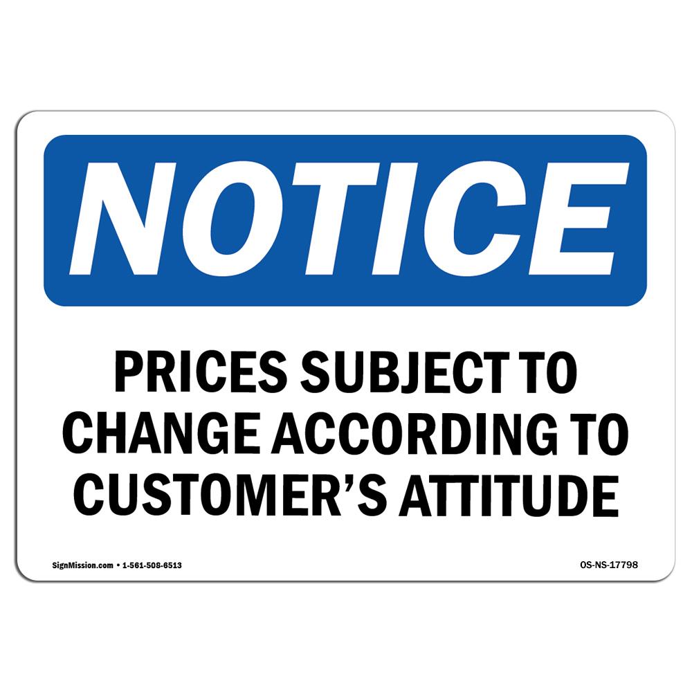 Amistad 7 x 10 in. OSHA Notice Sign - Prices Subject to Change According to Customers