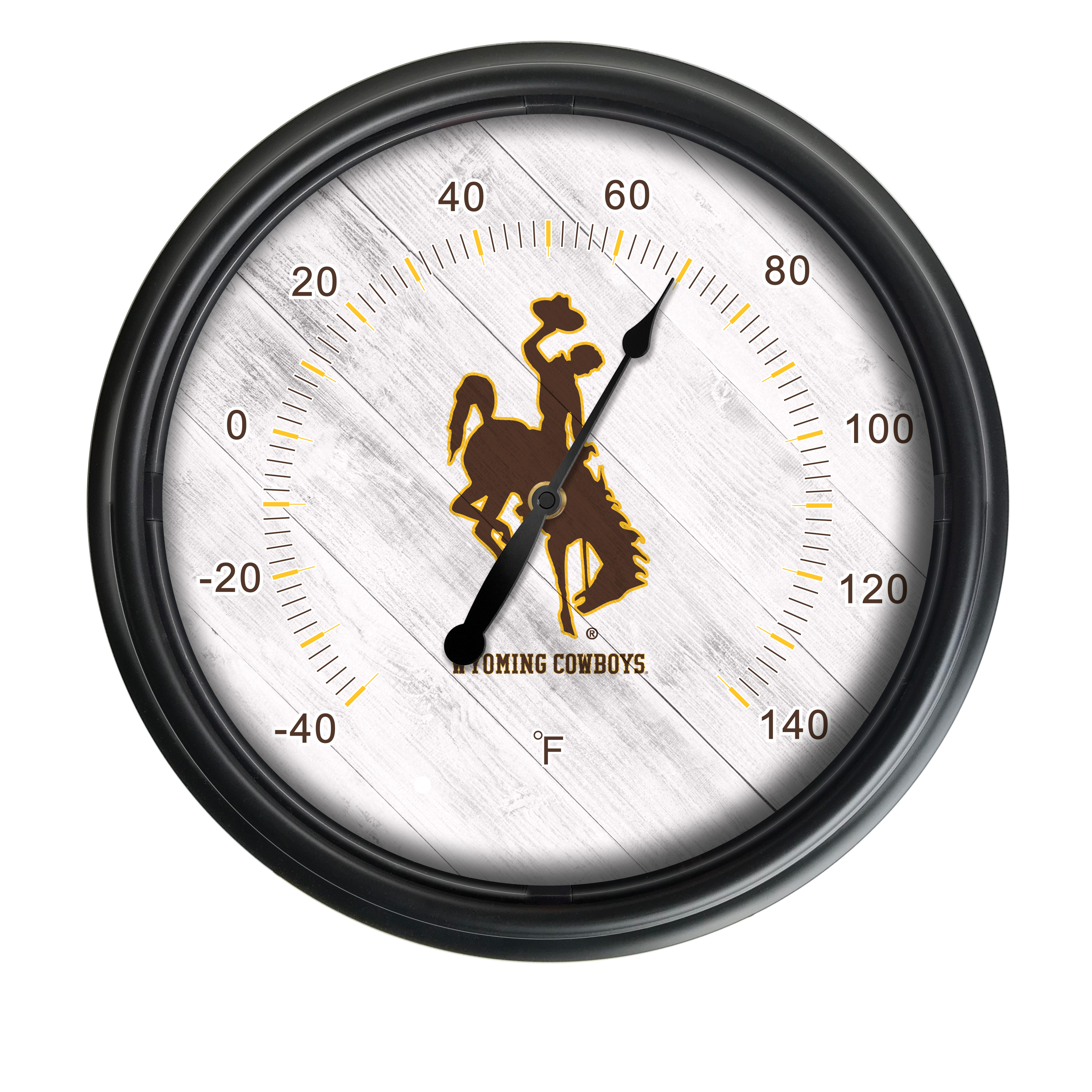 John Hancock NCAA Wyoming Cowboys 14 in. Dia. Indoor & Outdoor LED Thermometer&#44; Black