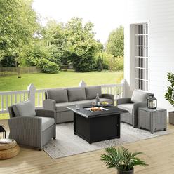 Claustro Wicker Sofa Set with Fire Table&#44; Gray - Sofa&#44; Dante Fire Table&#44; Side Table&#44; & 2 Arm Chairs - 5 Piece