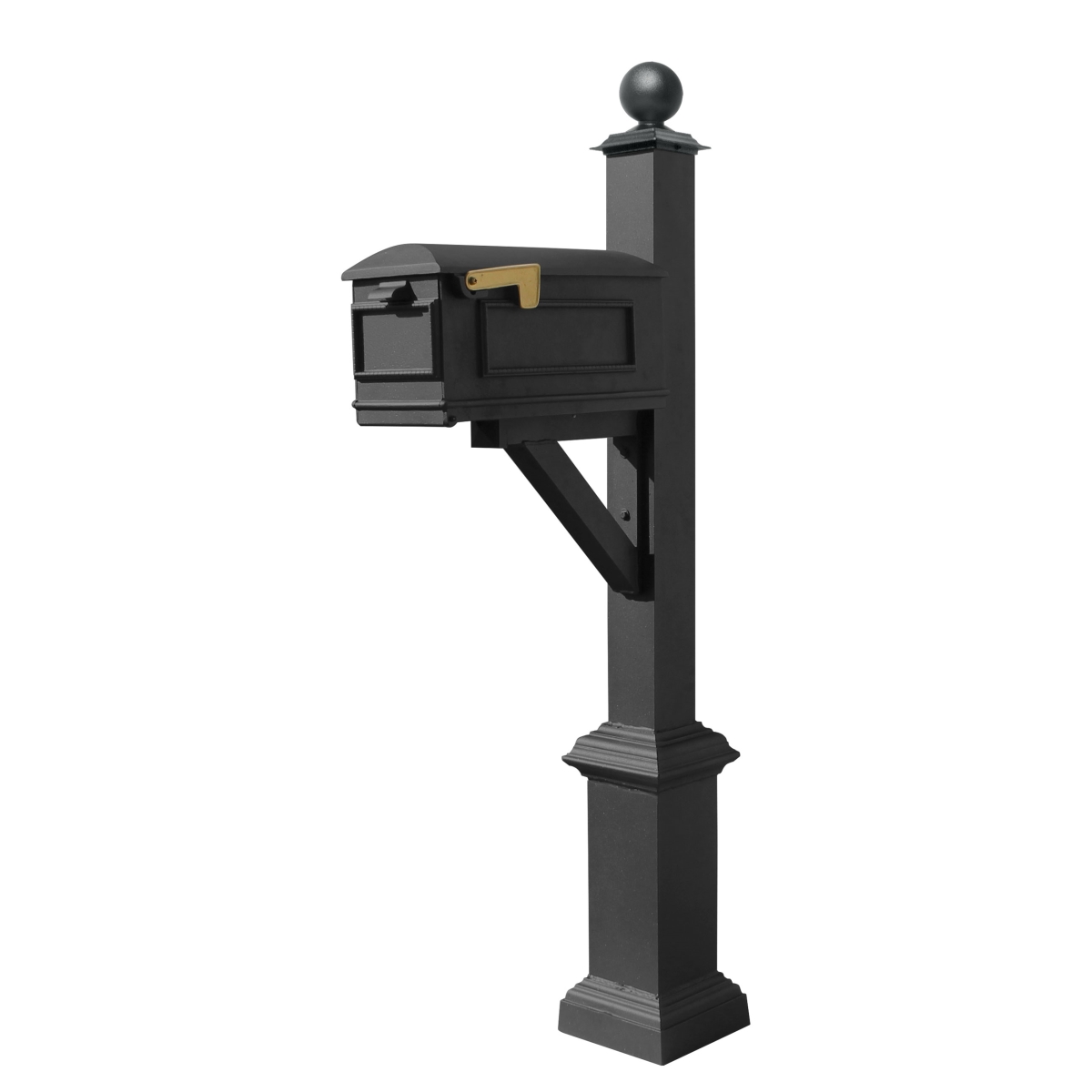 Qualarc WPD-SB1-S5-LM-3P-BLK Westhaven System with Lewiston Mailbox&#44; 3 Cast Plates Square Base & Urn Finial - Black