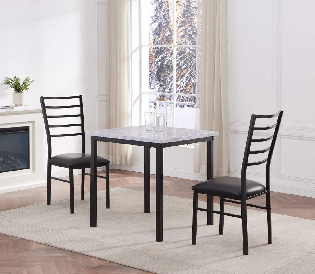 ComfortCreator Square Dining Table&#44; Black & White Marble