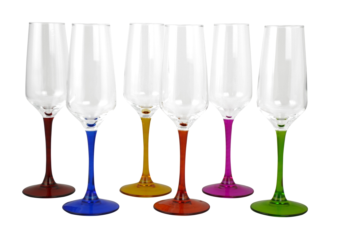 Cocina 8.5 in. Flute Glass with Multicolor Stem Set&#44; 6 Piece