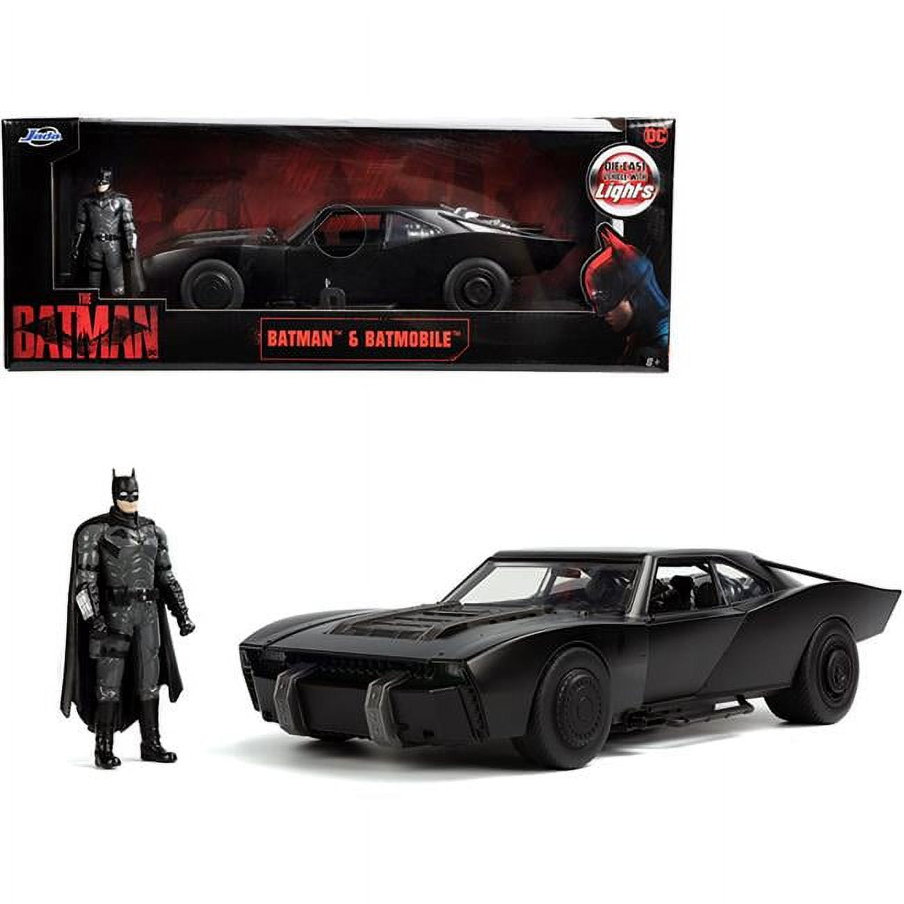 Endless Games 1-18 Scale Batmobile Matt Black with Lights with Batman Diecast Figurine The Batman Movie DC Comics Model Car