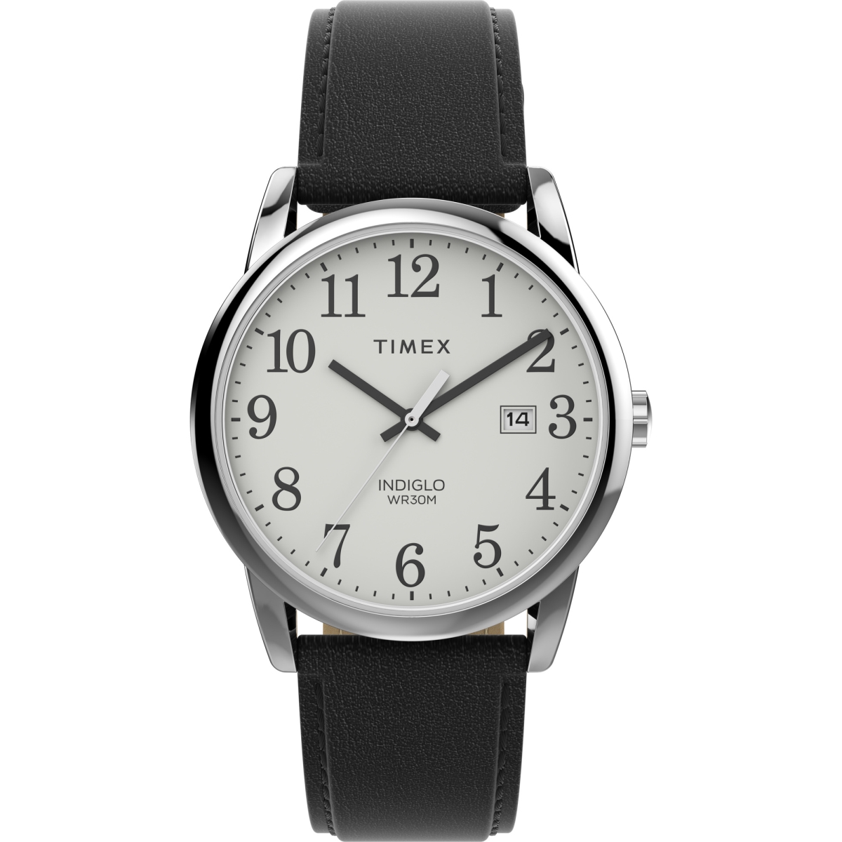 The Gem Collection 38 mm Mens Easy Reader Watch&#44; Black Strap with White Dial - Silver-Tone Case
