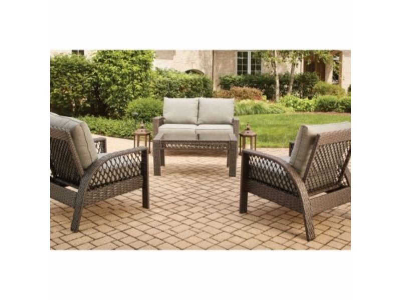 NewestEdition Coral Bay Deep Seating Set - 2 Cushioned Chairs & Loveseat Plus Coffee Table&#44; Brown Wicker & Steel - 4 Piece