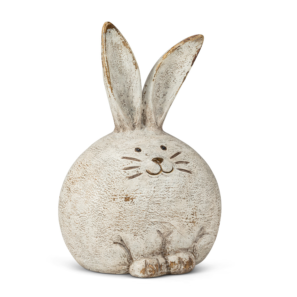 Herramienta 6.25 in. Resin Ball Rabbit Statue&#44; Antique White