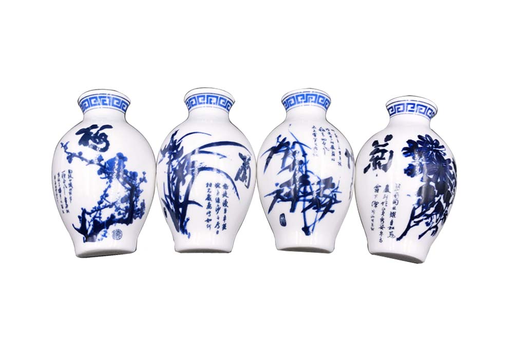 Puesta En Escena Chinese Style Ceramics Decor Mei Lan Zhu Ju Pattern Refrigerator Magnet - Set of 4