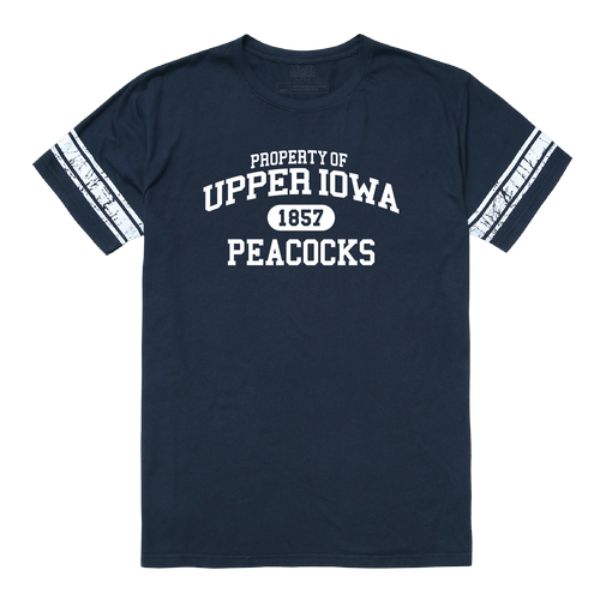 FinalFan Upper Iowa University Peacocks Property Football T-Shirt&#44; Navy - Large