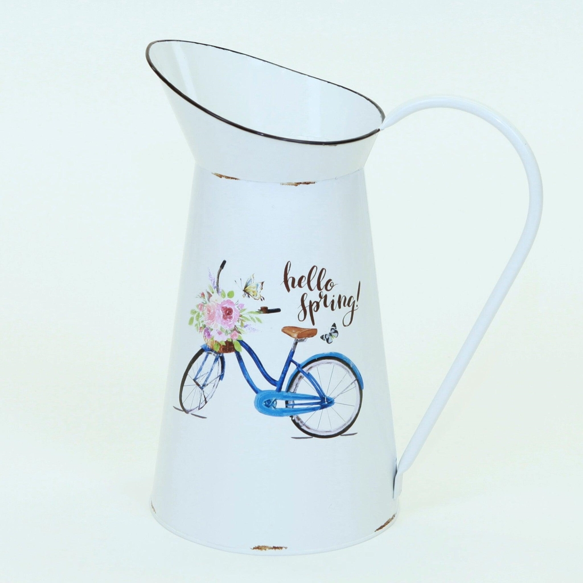Cocina AI-GA93-428-Q04 Hello Spring White & Blue Bike with Flowers on a Metal Pitcher - Set of 4