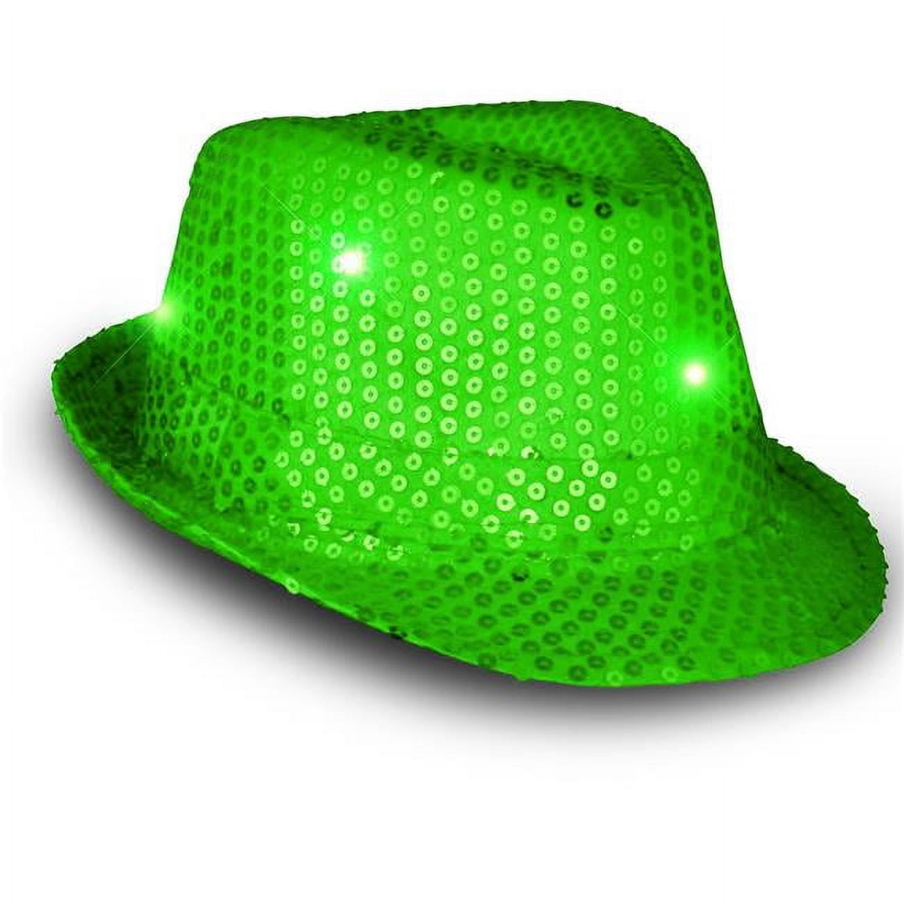 Endless Games LED Flashing Fedora Hat with Sequins&#44; Green