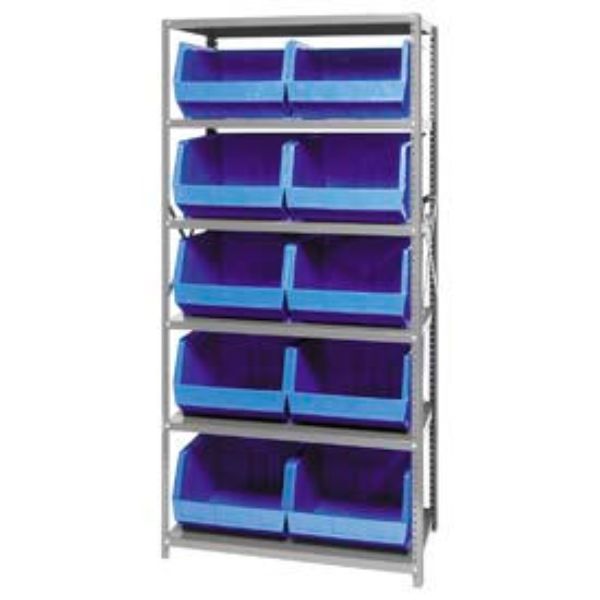 BetterBeds QSBU-270 Steel Shelving with 10 Giant Stacking Bins&#44; Blue - 18 x 36 x 75 in.