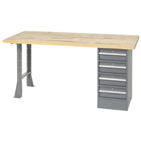 Cromo 60 x 30 in. Pedestal Workbench with 4 Drawers - Maple Butcher Block Safety Edge - Gray