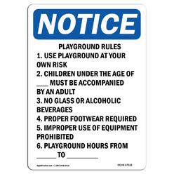 Amistad 12 x 18 in. OSHA Notice Sign - Playground Rules 1. Use Playground At Your Own Risk