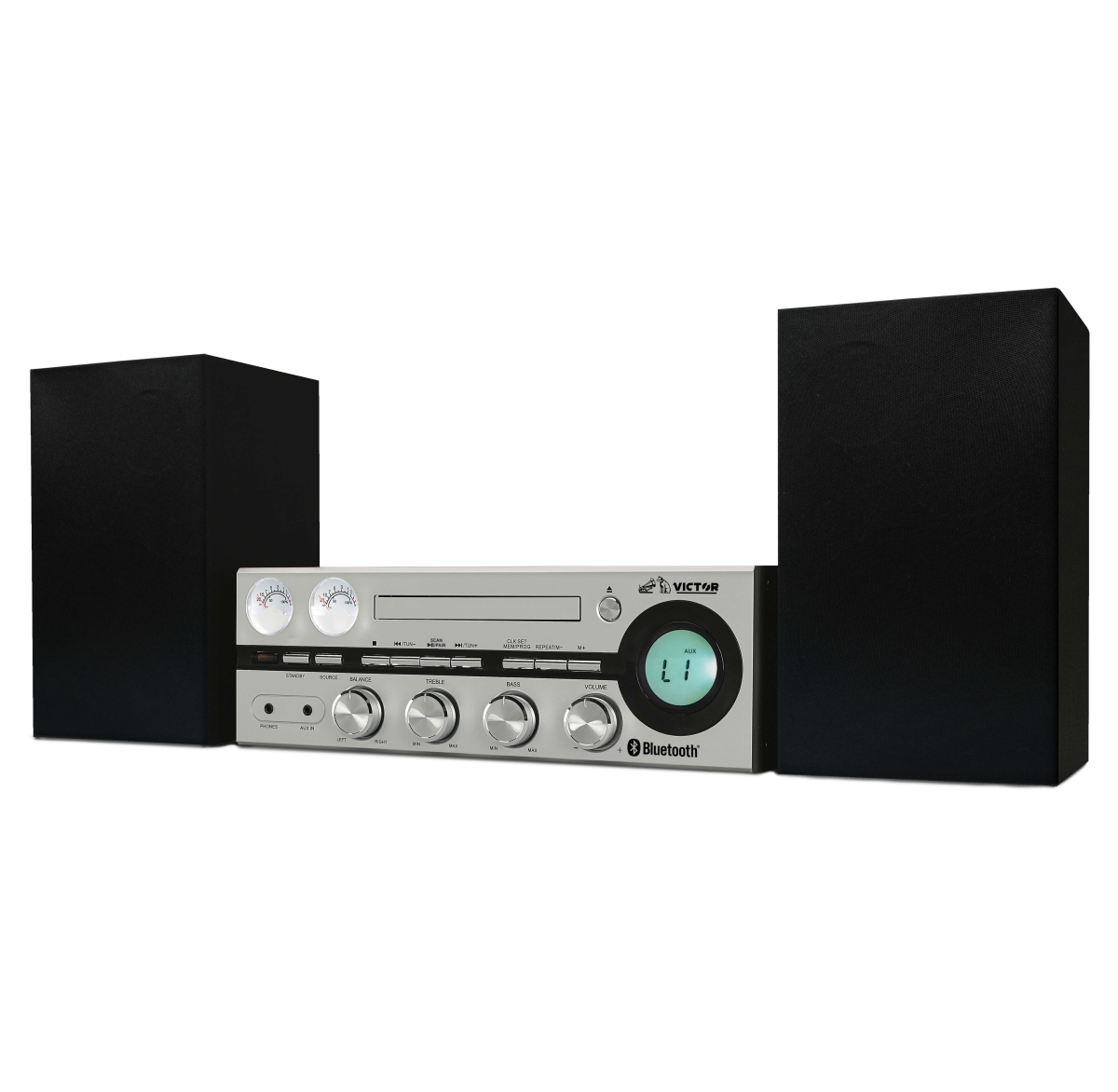 Abacusabaco Victor Milwaukee 50W Desktop CD Stereo System w Bluetooth&#44; CD Player & FM Radio (Silver)