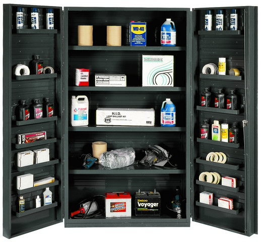 GourmetGalley 14 Gauge Deep Door Style Lockable Cabinet with 4 Adjustable Shelves & 14 Shelves - Gray