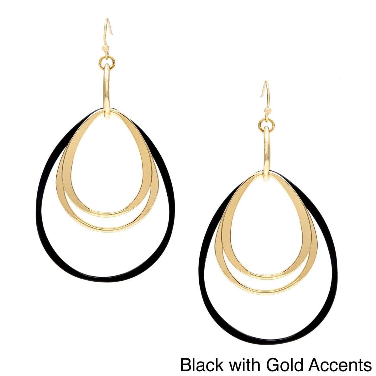 Precious Stone Multi-Ring Teardrop-Shaped Earrings&#44; Goldtone & Black