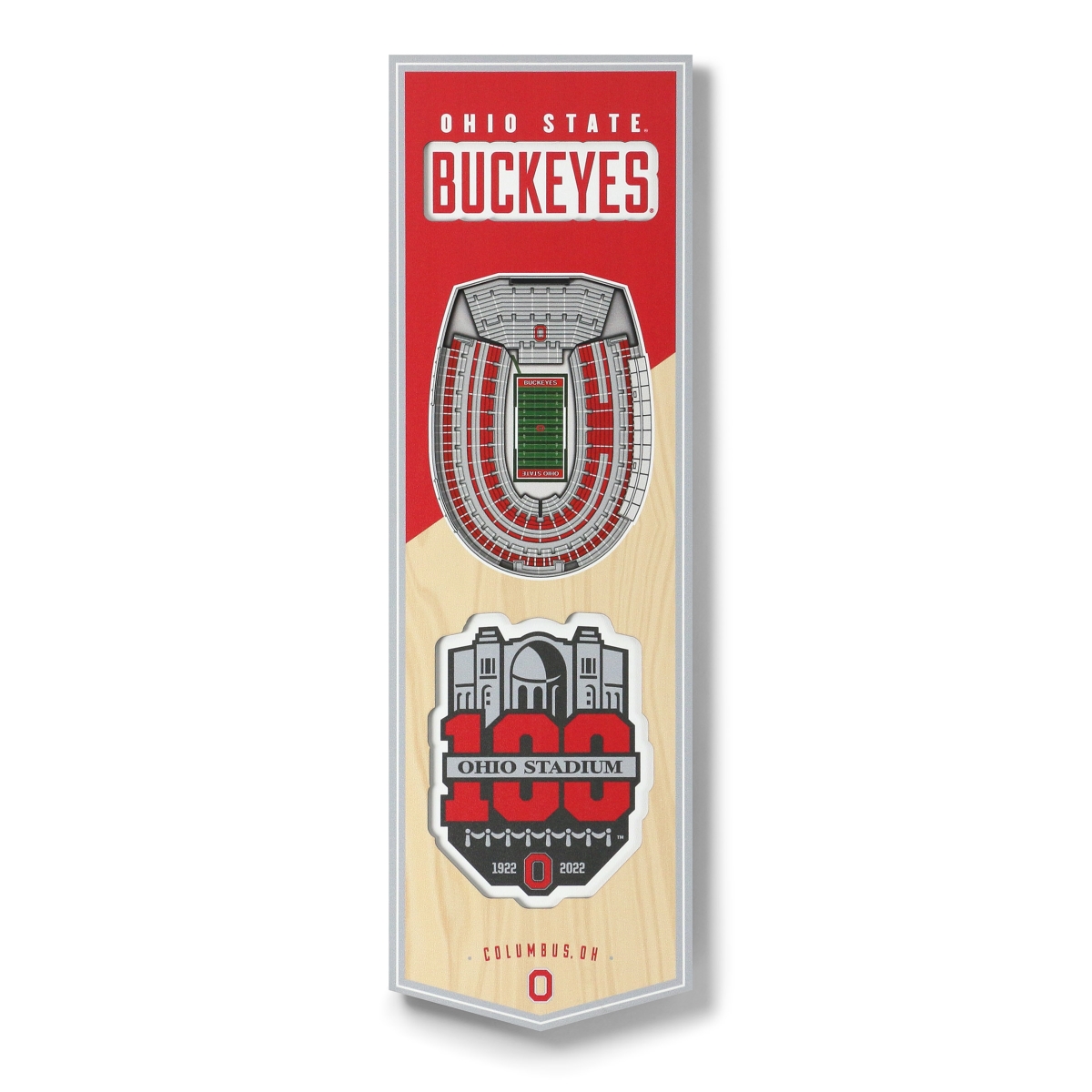 Souvenirs 6 x 19 in. NCAA Ohio State Buckeyes 100th 3D Stadium Banner - Ohio Stadium