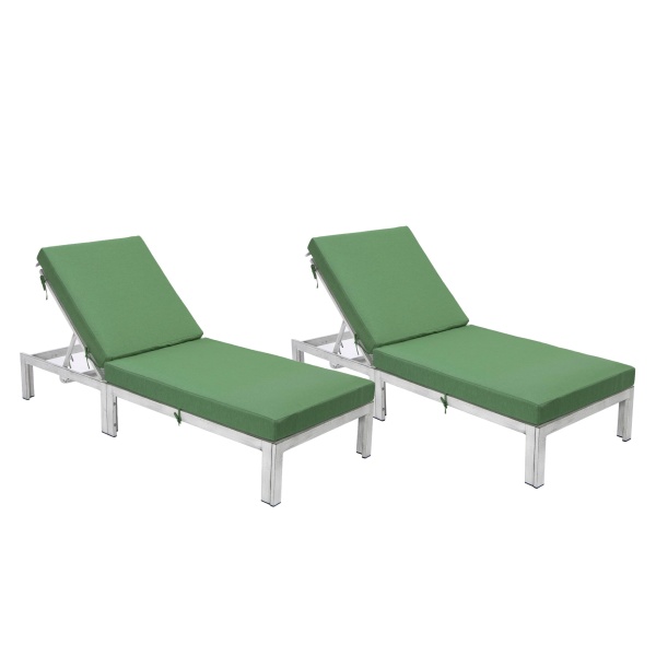 Patio Trasero 330 lbs Chelsea Modern Outdoor Weathered Grey Chaise Lounge Chair with Cushions&#44; Green - Set of 2