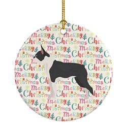 PartyPros 2.8 x 2.8 in. Unisex Boston Terrier Merry Christmas Ceramic Ornament