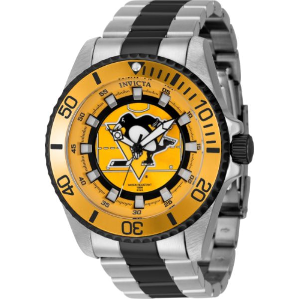 Moment-in-Time Mens NHL Pittsburgh Penguins Quartz 3 Hand Dial Watch&#44; Black&#44; Yellow & White