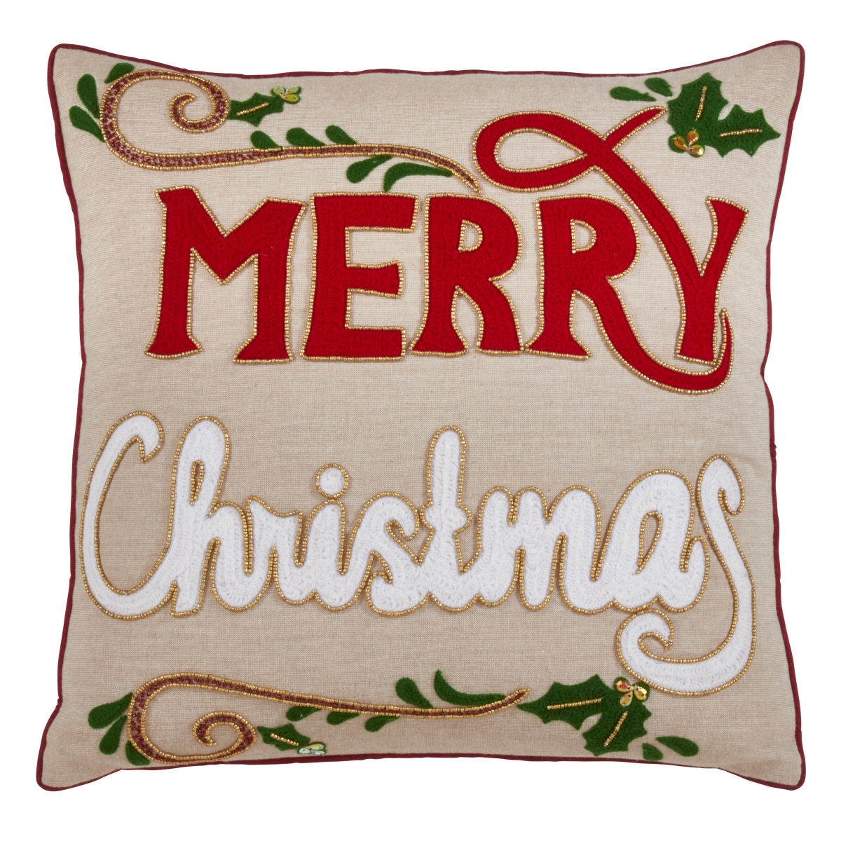 RLM Distribution 18 x 18 in. Merry Christmas Poly Filled Throw Pillow&#44; Natural