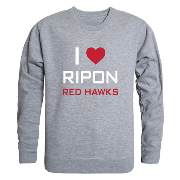 FinalFan Ripon College Red Hawks I Love Crewneck Sweatshirt&#44; Heather Grey - Extra Large