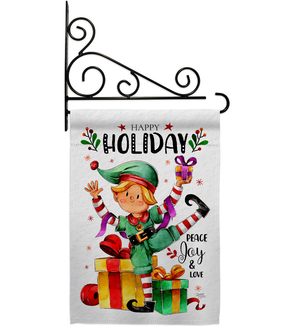 GardenControl 13 x 18.5 in. Elf Holiday Garden Flag Set for Wintertime Christmas Double-Sided Decorative Vertical Flags & House Decoration Ban