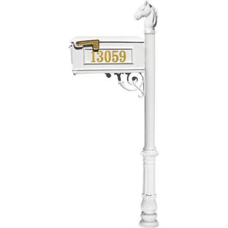 GRANDOLDGARDEN Mailbox Post System with Ornate Base & Horsehead Finial - White