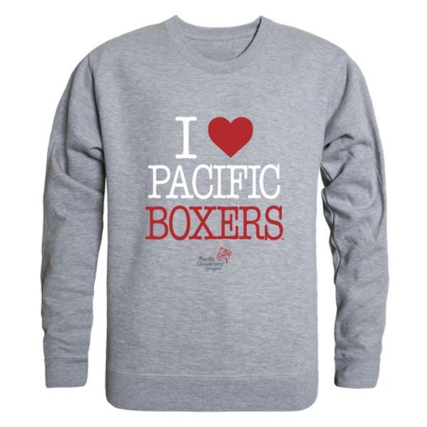 FinalFan Pacific University Boxers I Love Crewneck Sweatshirt&#44; Heather Grey - Medium