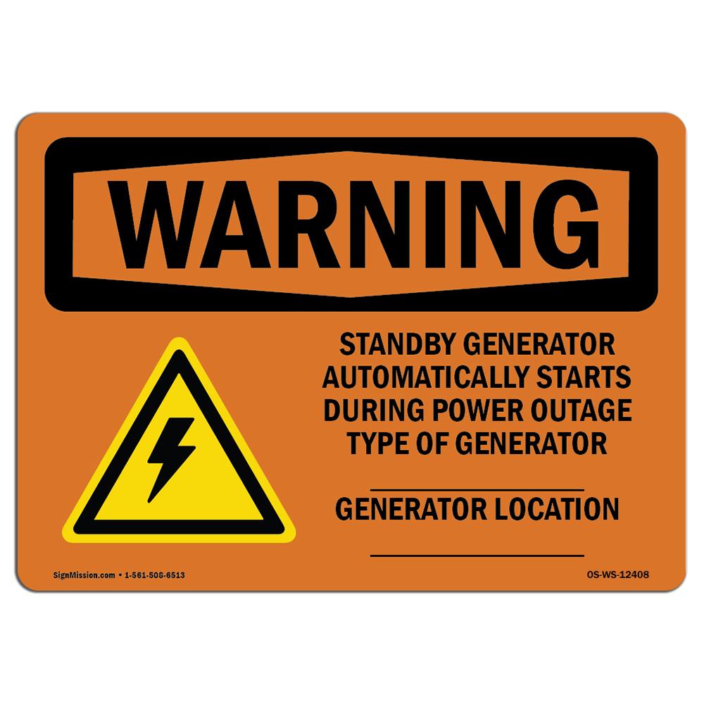 Amistad 12 x 18 in. OSHA Warning Sign - Standby Generator Automatically with Symbol