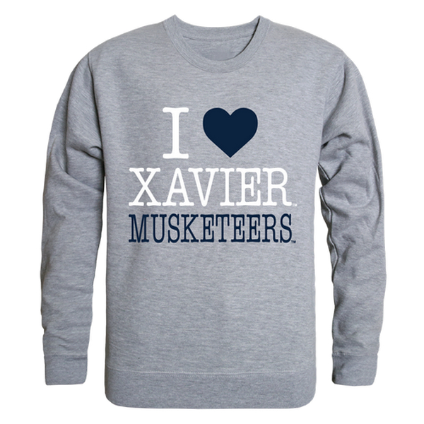 LogoLovers Xavier University I Love Crewneck T-Shirt&#44; Heather Grey - Large