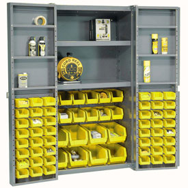 Cromo 38 x 24 x 72 in. Deep Door Bin Cabinet with 68 Yellow Bins & Shelves Assembled - Gray - 16 gal