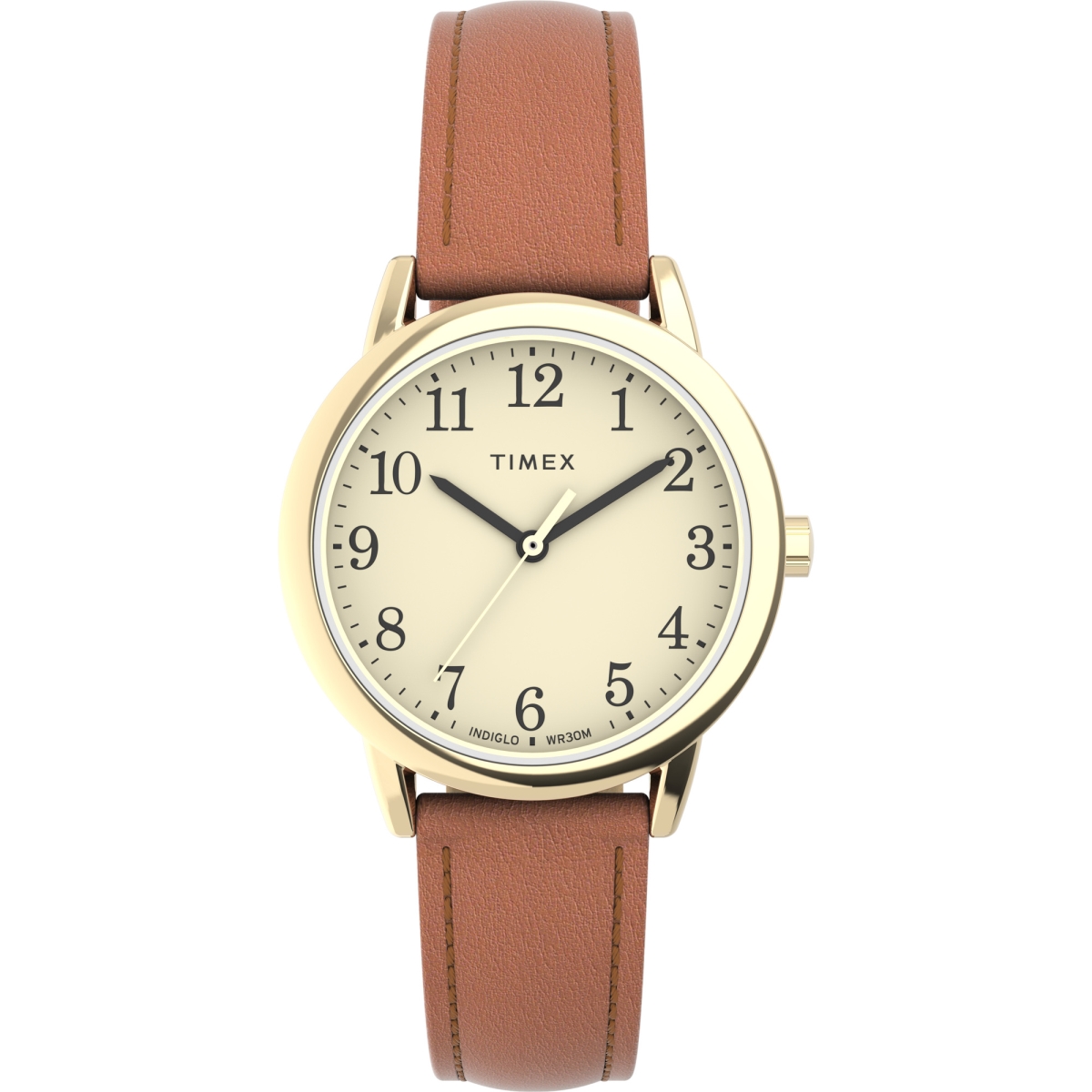 The Gem Collection 30 mm Womens Easy Reader Watch&#44; Brown Strap with Cream Dial - Gold-Tone Case