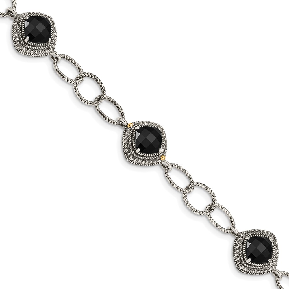 Bagatela Sterling Silver with 14K Accent Onyx 7.5 in. Bracelet