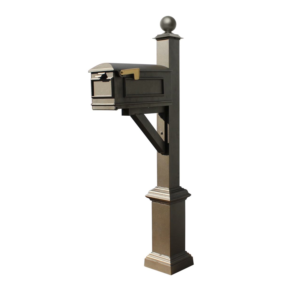 Qualarc WPD-SB1-S5-LM-3P-BRZ Westhaven System with Lewiston Mailbox&#44; 3 Cast Plates Square Base & Urn Finial - Bronze
